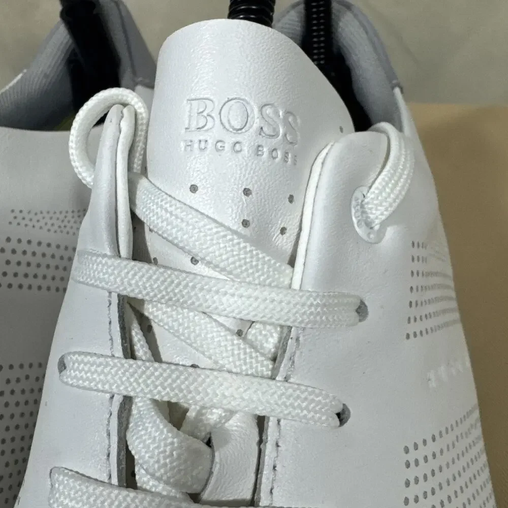 HUGO BOSS Mens Sneakers EU 41 White Leather Perforated Low Top Designer Shoes